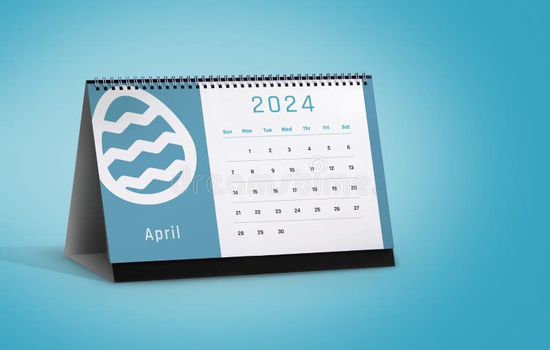 April 2024 Calendar Isolated on Blue Background with Space for Copy