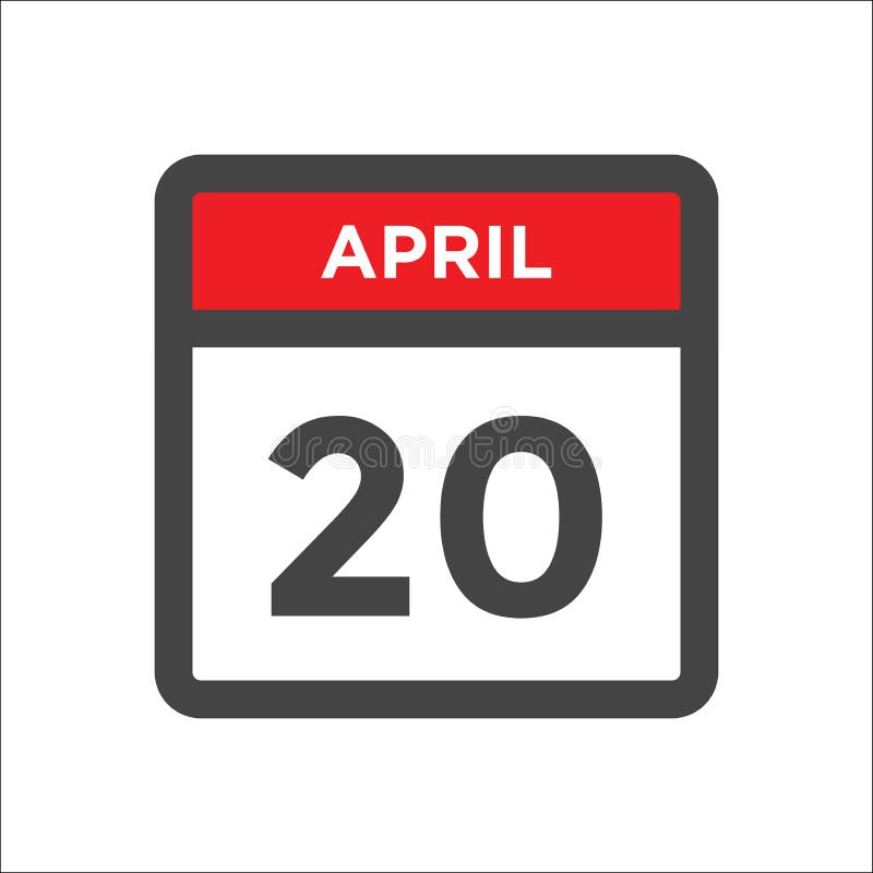 April 20th Day 20 Of Monthsimple Calendar Icon On White Background