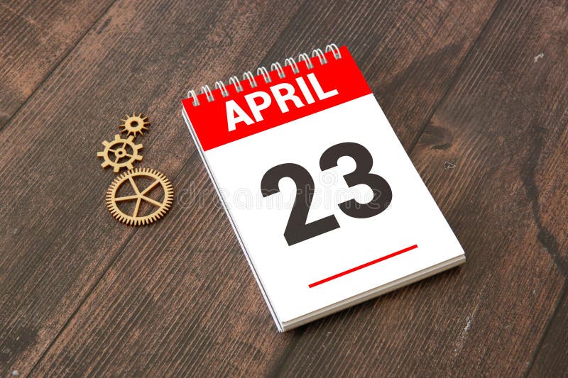23 April Calendar on Wooden Table with Customizable Space for Text