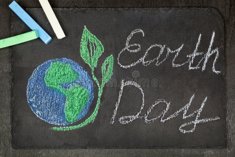 April 22, Chalk Drawing Earth on a Black Background Earth Day
