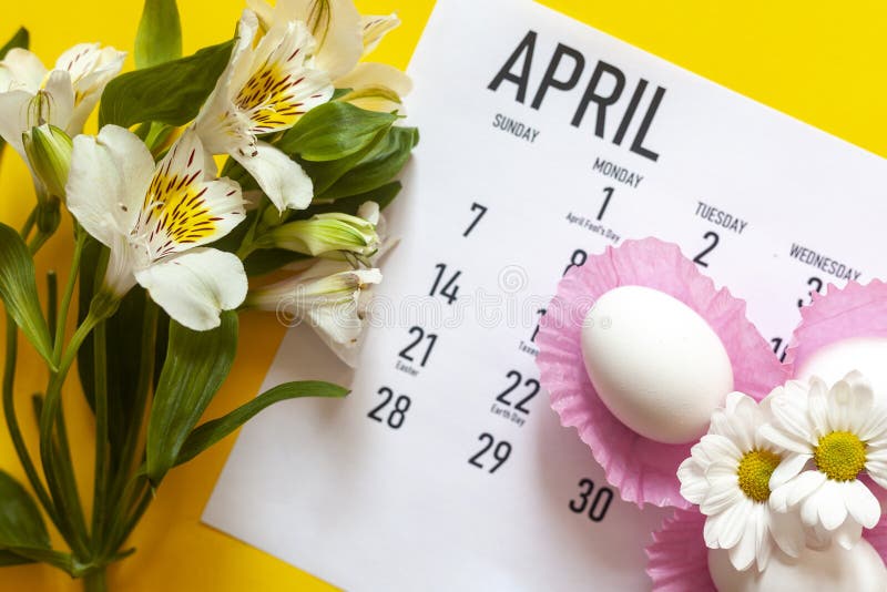 April 2020 Easter Monthly Calendar With Colorful Eggs And Spring