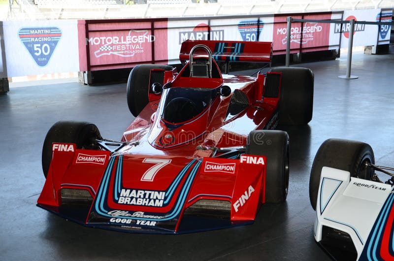 21 April 2018: Historic F1 Cars Brabham BT45 sponsorized by Martini Racing exposed at Motor Legend Festival 2018 at Imola royalty free stock photos 21 April 2018: Historic F1 Cars Brabham BT45 sponsorized by Martini Racing exposed at Motor Legend Festival 2018 at Imola royalty free stock photos