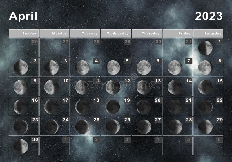 April 2023 Lunar Calendar, Moon Cycles Stock Illustration ...