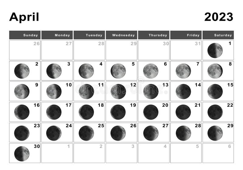 April 2023 Lunar Calendar, Moon Cycles Stock Illustration