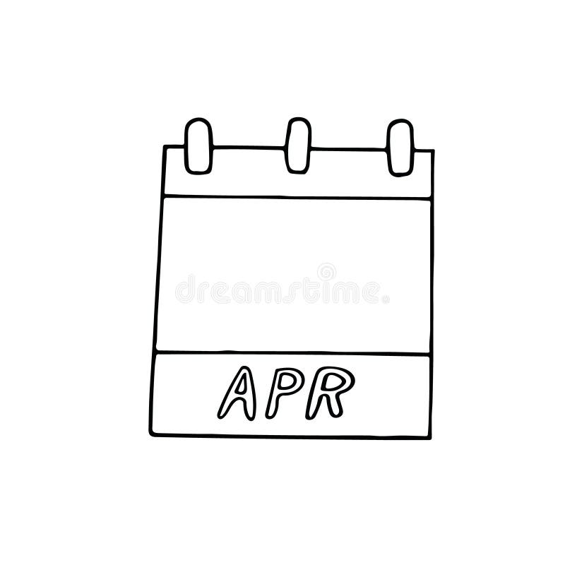 April Month Calendar Page Hand Drawn in Doodle Style. Simple