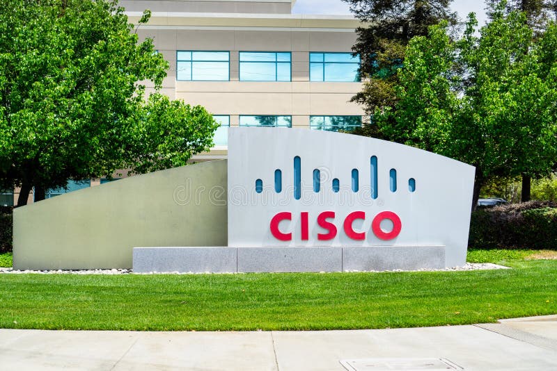 April 27, 2019 San Jose / CA / USA - CISCO sign in front of the headquarters in Silicon Valley, San Francisco bay area