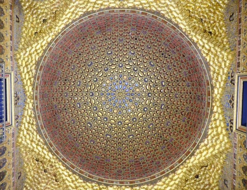 April 2019 - Seville Spain - Interior view of arabic decoration in the ceiling of Royal Alcazar royalty free stock photography April 2019 - Seville Spain - Interior view of arabic decoration in the ceiling of Royal Alcazar royalty free stock photography