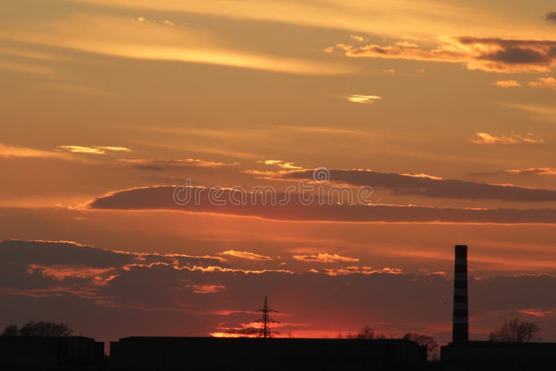 April sunset in the city stock photo