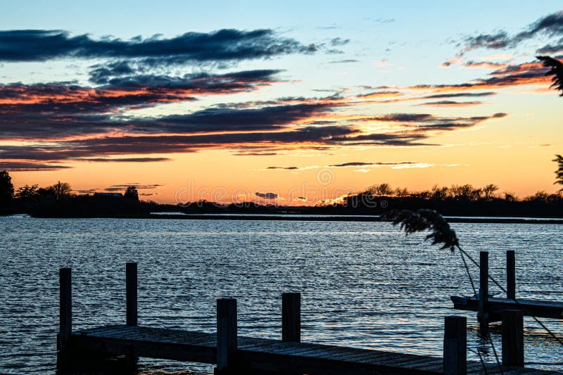 Sunset over the pond royalty free stock image