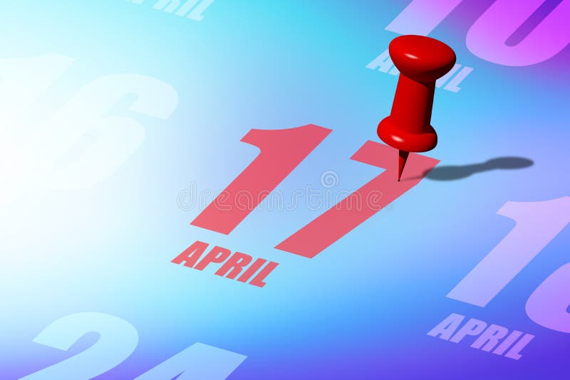 April 17th. Day 17 of Month, Red Date Written and Pinned on a Calendar