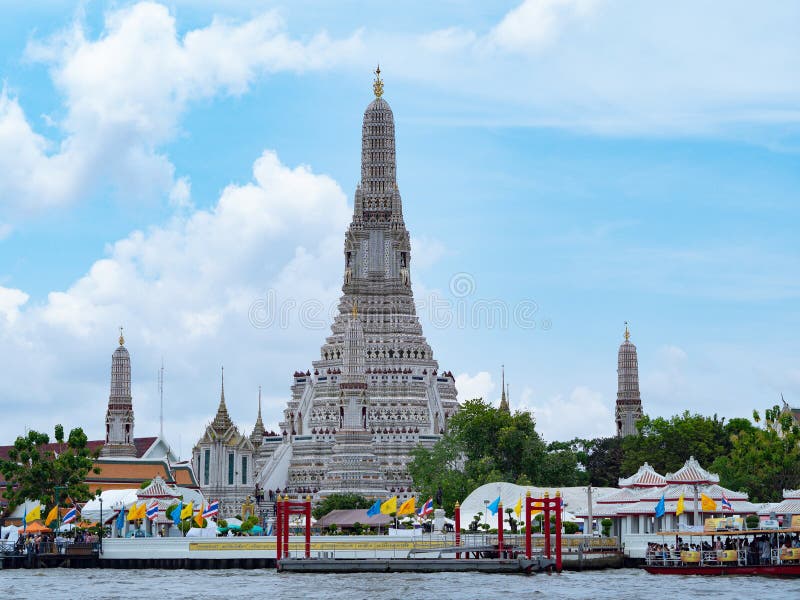 15 April 2019, Wat Arun Ratchawararam  Beautiful Temple with Chaophaya river landmark in Bangkok city