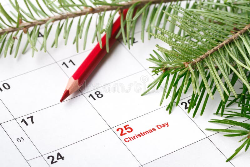 Apronte ao Natal de vinda Calendário com data marcada do dia de Natal fotografia de stock royalty free Apronte ao Natal de vinda Calendário com data marcada do dia de Natal fotografia de stock royalty free