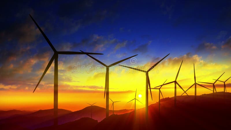 Aproveitamento limpo, energias eólicas das turbinas do moinho de vento