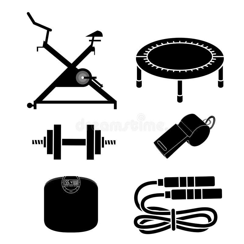 Six black silhouettes related to fitness in white background. Six black silhouettes related to fitness in white background