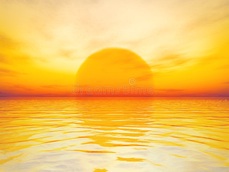Apus auriu deasupra oceanului vector illustration