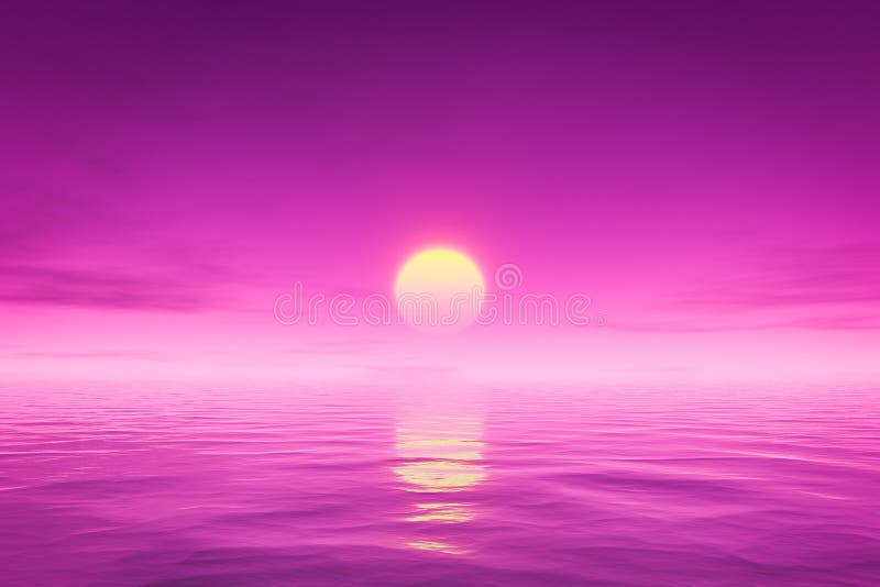 Apus roz deasupra oceanului vector illustration