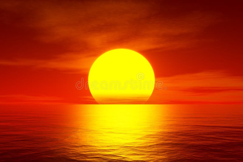 Apus roșu deasupra oceanului vector illustration