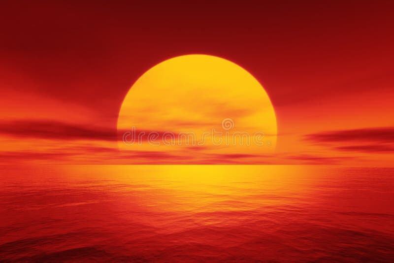 Apus roșu deasupra oceanului stock illustration