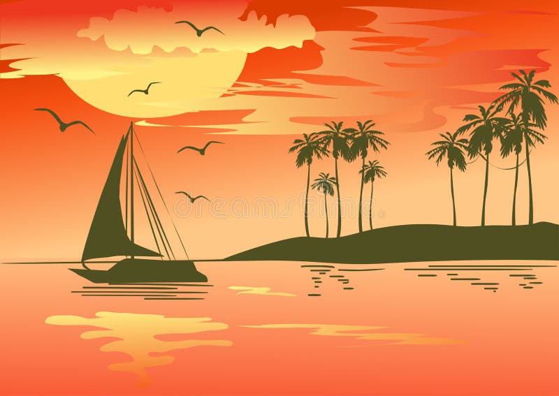 Apus tropical deasupra mării vector illustration
