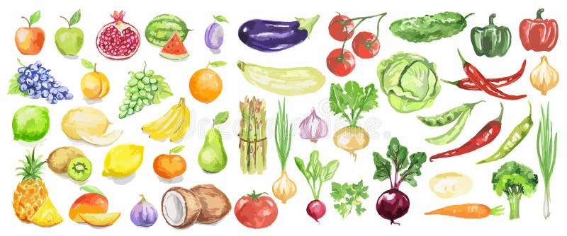 Apă colorată fructe și legume. stock illustration
