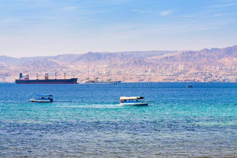 Aqaba gulf and view on Israel town Eilat stock photos Aqaba gulf and view on Israel town Eilat stock photos