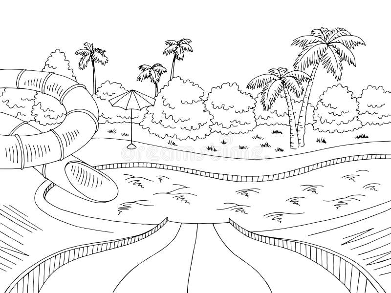 Aqua Park Graphic Black White Sketch Illustration Vector Stock Vector