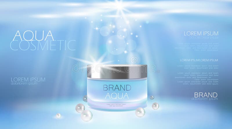 Aqua skóry opieki creme kosmetyczna reklama promuje plakatowego szablon Podwodne głębokiego morza światła słonecznego promienia b royalty ilustracja Aqua skóry opieki creme kosmetyczna reklama promuje plakatowego szablon Podwodne głębokiego morza światła słonecznego promienia b royalty ilustracja