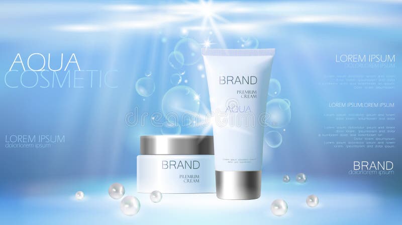 Aqua skóry opieki creme kosmetyczna reklama promuje plakatowego szablon Podwodne głębokiego morza światła słonecznego promienia b ilustracja wektor Aqua skóry opieki creme kosmetyczna reklama promuje plakatowego szablon Podwodne głębokiego morza światła słonecznego promienia b ilustracja wektor