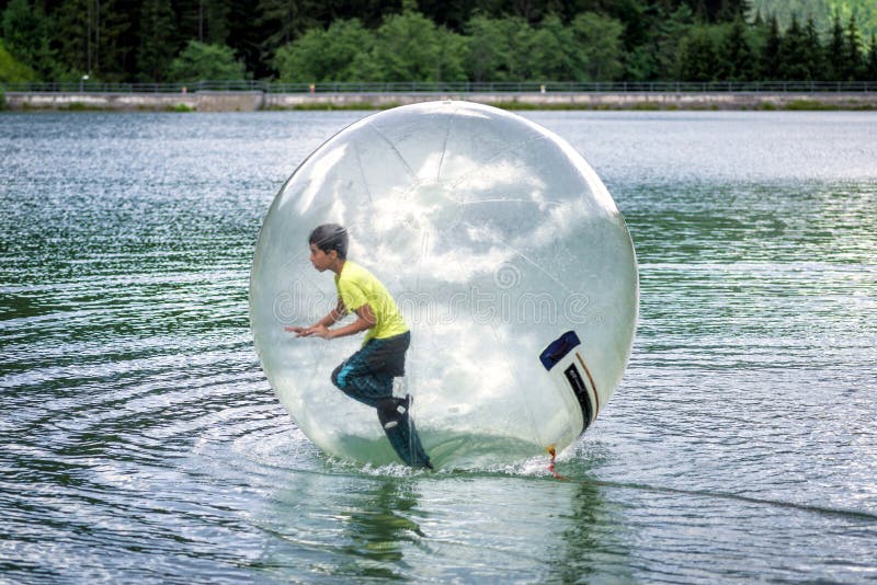 Aqua zorbing on water