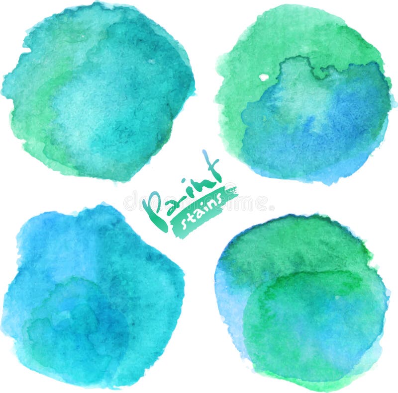 A aquarela azul brilhante pintou manchas ajustadas ilustração do vetor A aquarela azul brilhante pintou manchas ajustadas ilustração do vetor
