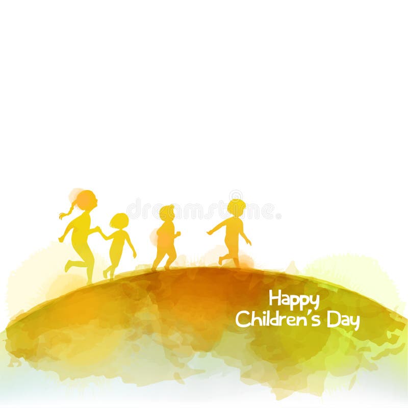 Aquarela das crianças felizes que correm junto Dia feliz do ` s das crianças ilustração royalty free Aquarela das crianças felizes que correm junto Dia feliz do ` s das crianças ilustração royalty free