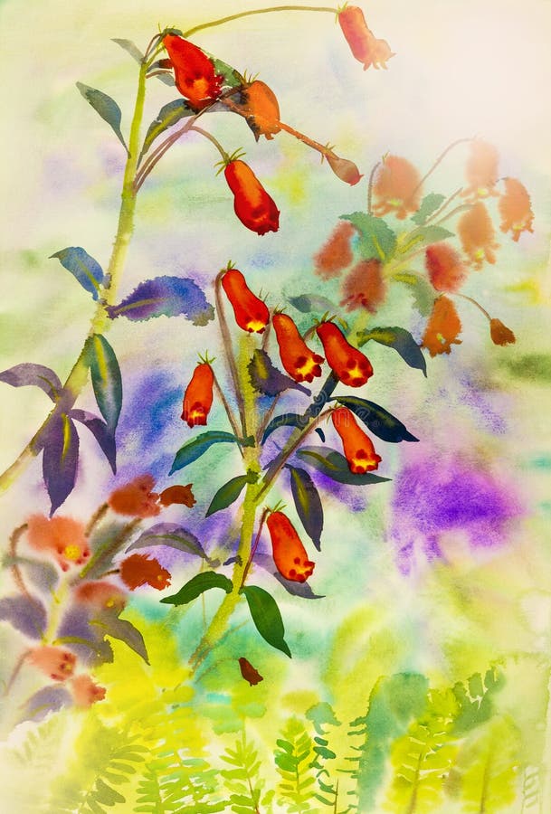 Aquarela que pinta a paisagem original colorida da flor do jardim ilustração royalty free Aquarela que pinta a paisagem original colorida da flor do jardim ilustração royalty free