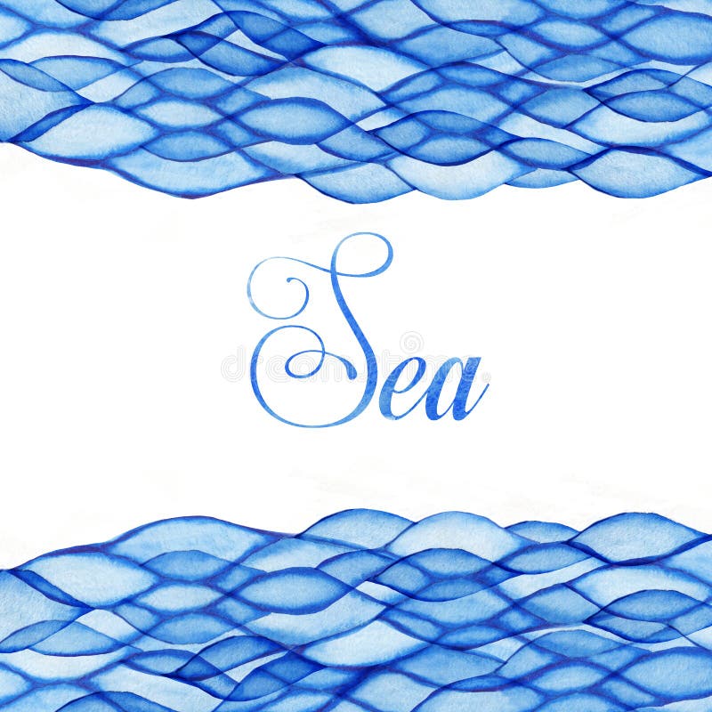 Watercolor waves, sea theme, the blue maritime frame. Watercolor waves, sea theme, the blue maritime frame