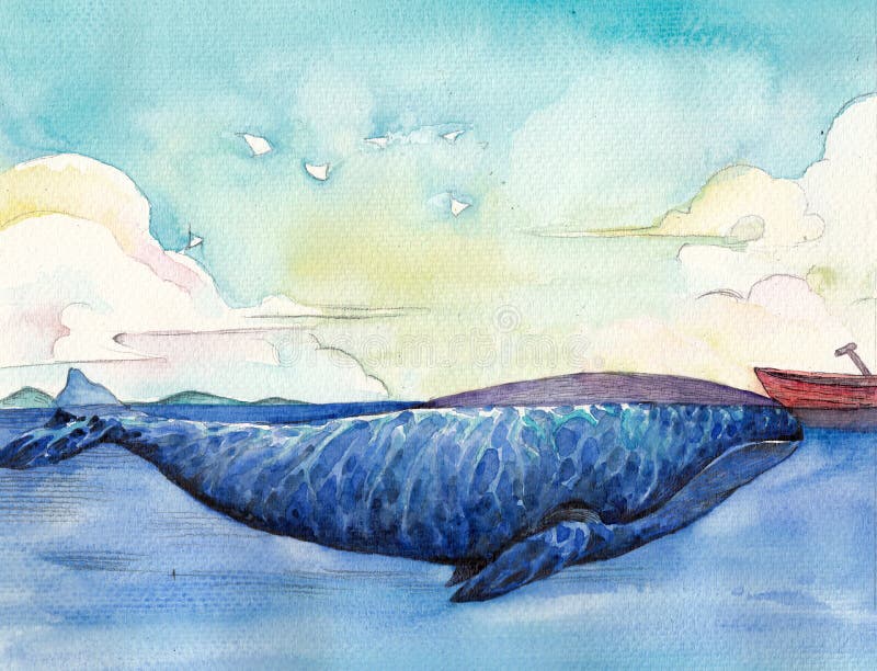 Aquarell-hochauflösende Illustration: Der große Wal