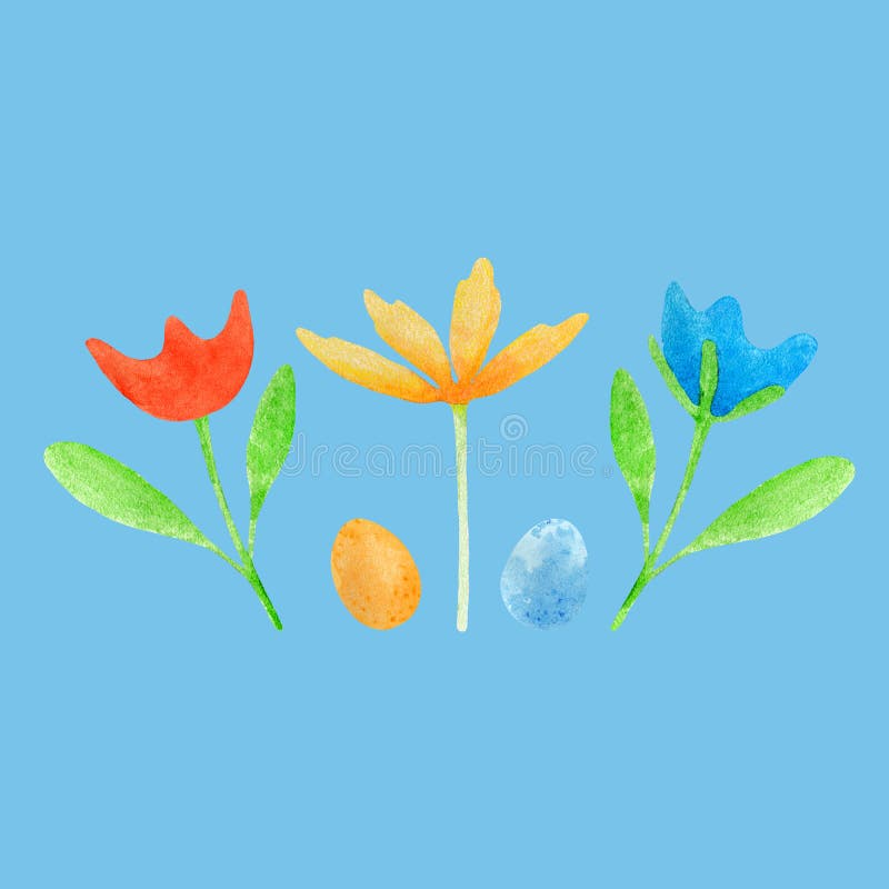 Aquarell Ostern eingestellt mit Eiern und Blumen stock abbildung Aquarell Ostern eingestellt mit Eiern und Blumen stock abbildung
