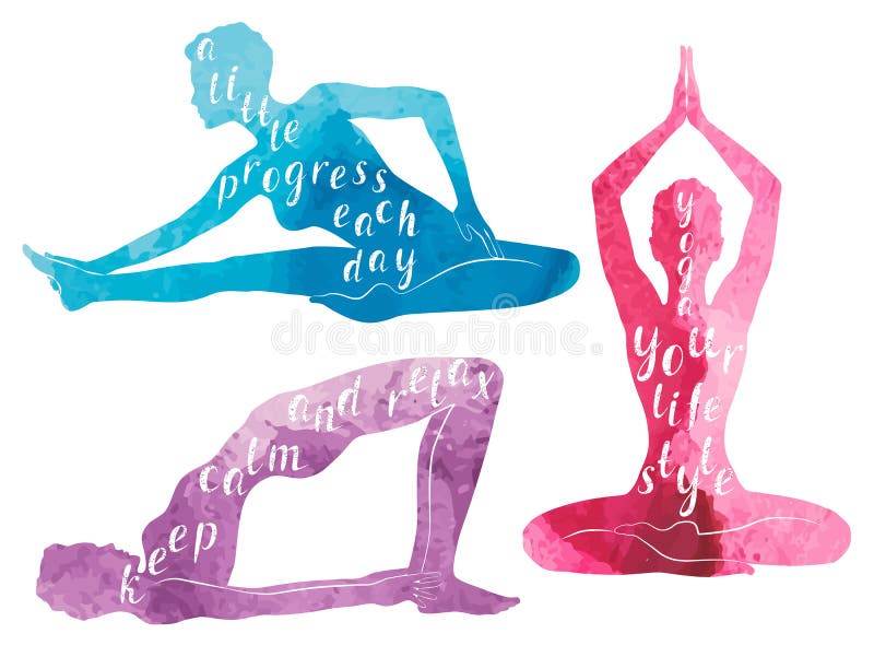 Aquarell-Schattenbilder des übenden Yoga, des Entspannung und der Meditation der Frau lizenzfreie abbildung Aquarell-Schattenbilder des übenden Yoga, des Entspannung und der Meditation der Frau lizenzfreie abbildung