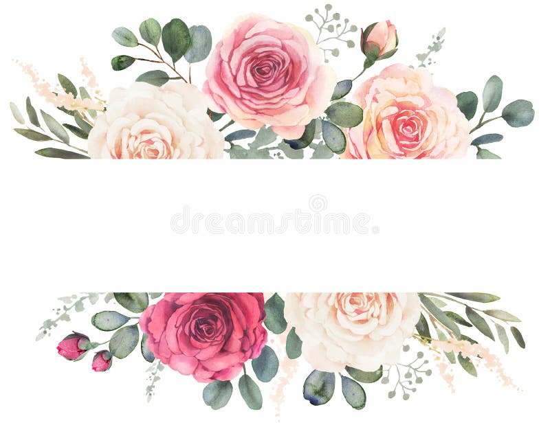 Aquarellblumenrahmen mit Rosen und Eukalyptus vektor abbildung Aquarellblumenrahmen mit Rosen und Eukalyptus vektor abbildung
