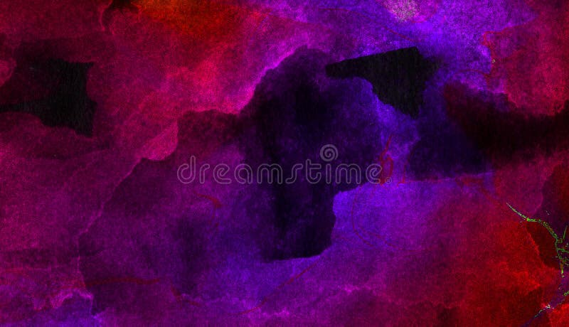Aquarelle de néon sur le fond noir de papier. L'encre vive a donné au bleu et rose à la toile violet texturer de couleur pour la c illustration stock
