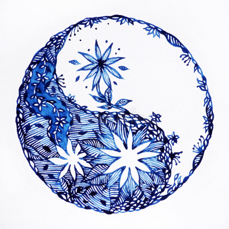 Aquarelle de symbole de yang de Yin peignant le modèle tiré par la main de conception minimale illustration stock