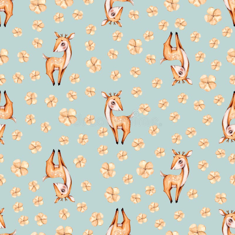 Aquarelle mignonne nursery naïve peint à la main modèle sans couture avec cerf forêt forêt animal enfant peint à la main impressio illustration de vecteur