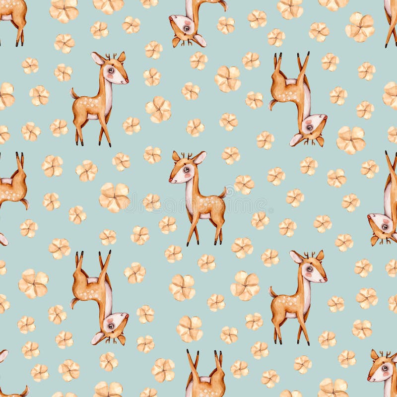Aquarelle mignonne pépinière naïve peint à la main modèle sans couture avec cerf forêt bois animal peint à la main illustration de vecteur