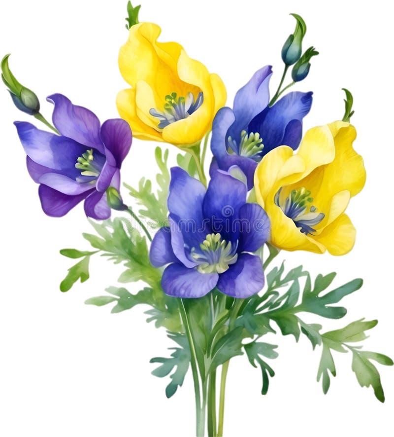 Watercolor painting of Aconite flower. Aconite flower clipart for decoration. AI-Generated. Watercolor painting of Aconite flower. Aconite flower clipart for decoration. AI-Generated.