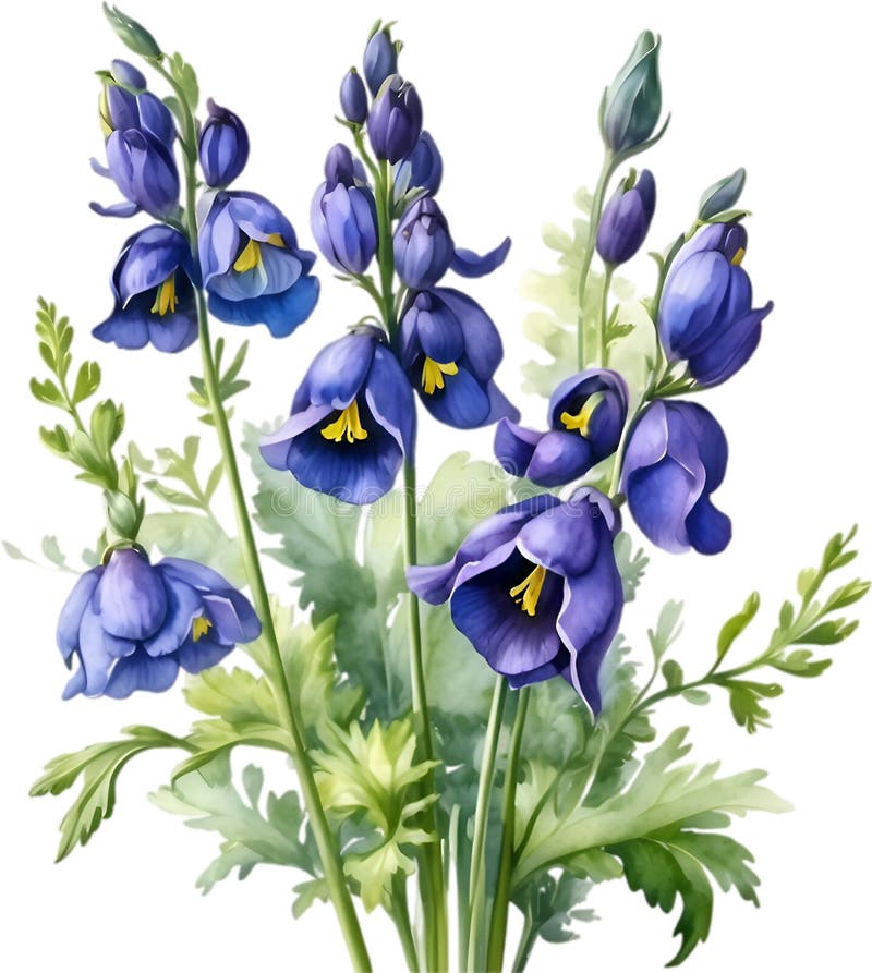 Watercolor painting of Aconite flower. Aconite flower clipart for decoration. AI-Generated. Watercolor painting of Aconite flower. Aconite flower clipart for decoration. AI-Generated.