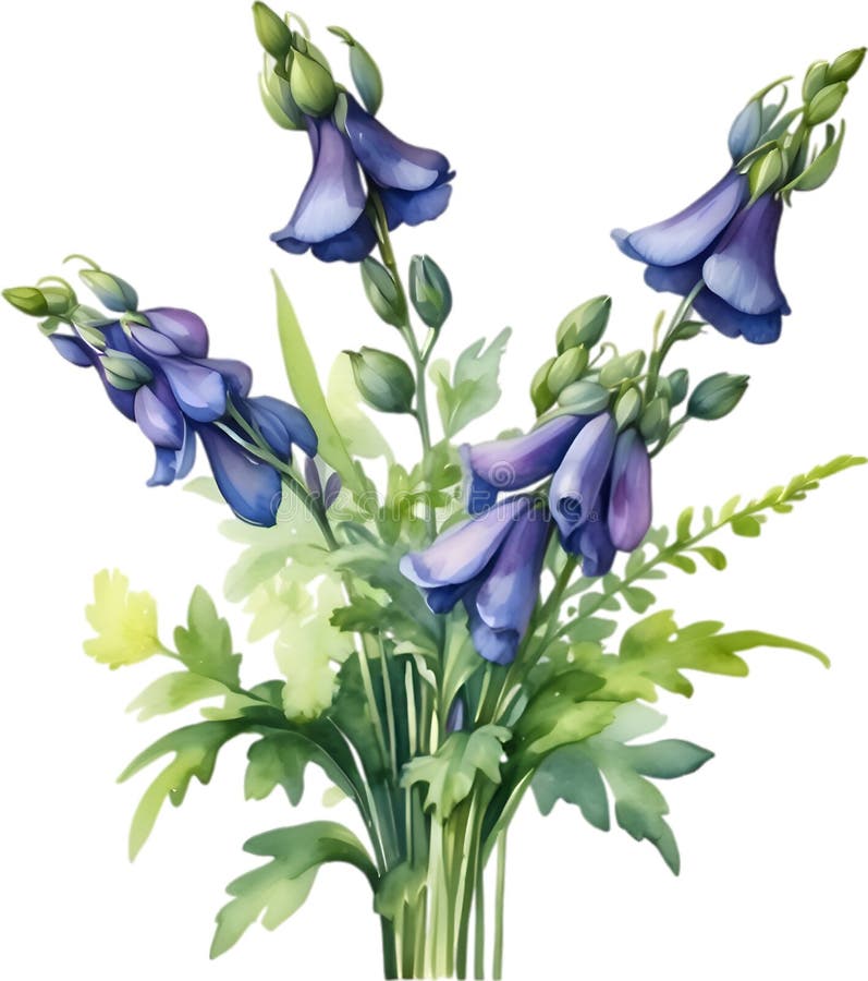 Watercolor painting of Aconite flower. Aconite flower clipart for decoration. AI-Generated. Watercolor painting of Aconite flower. Aconite flower clipart for decoration. AI-Generated.