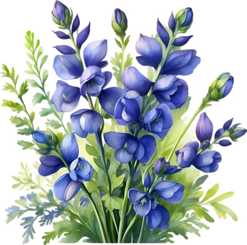 Watercolor painting of Aconite flower. Aconite flower clipart for decoration. AI-Generated. Watercolor painting of Aconite flower. Aconite flower clipart for decoration. AI-Generated.