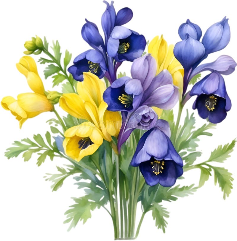 Watercolor painting of Aconite flower. Aconite flower clipart for decoration. AI-Generated. Watercolor painting of Aconite flower. Aconite flower clipart for decoration. AI-Generated.