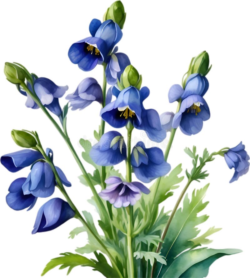 Watercolor painting of Aconite flower. Aconite flower clipart for decoration. AI-Generated. Watercolor painting of Aconite flower. Aconite flower clipart for decoration. AI-Generated.