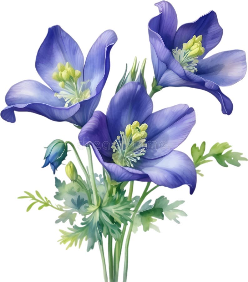 Watercolor painting of Aconite flower. Aconite flower clipart for decoration. AI-Generated. Watercolor painting of Aconite flower. Aconite flower clipart for decoration. AI-Generated.