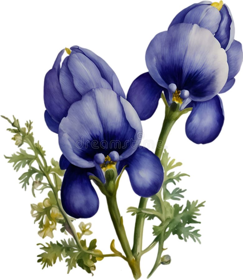 Watercolor painting of Aconite flower. Aconite flower clipart for decoration. AI-Generated. Watercolor painting of Aconite flower. Aconite flower clipart for decoration. AI-Generated.