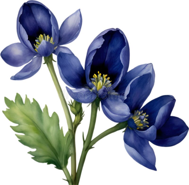 Watercolor painting of Aconite flower. Aconite flower clipart for decoration. AI-Generated. Watercolor painting of Aconite flower. Aconite flower clipart for decoration. AI-Generated.